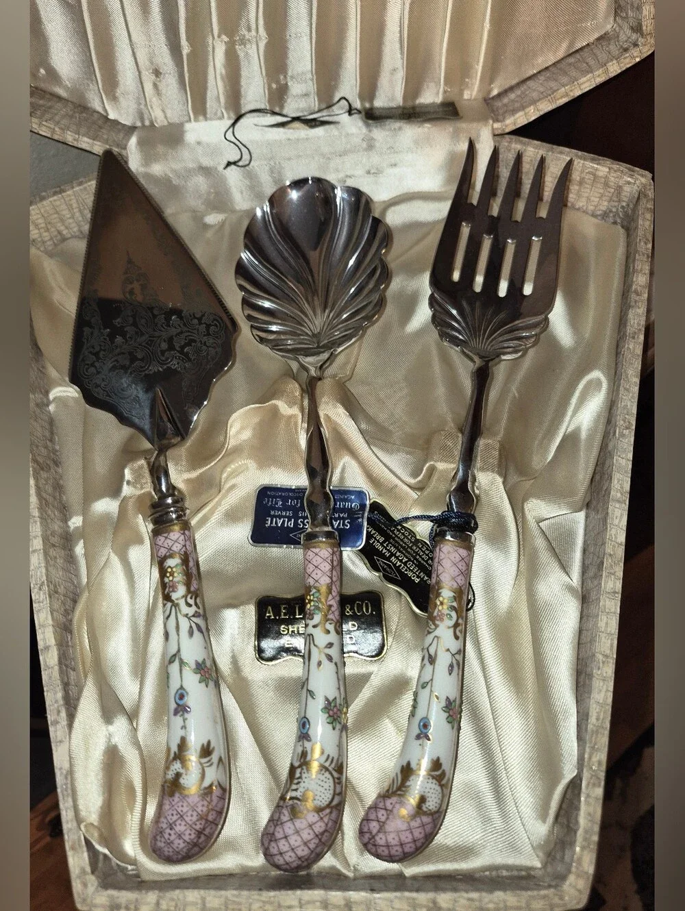 Vintage 3-Piece Serving Utensil Set by A.E. Lewis & Co. 